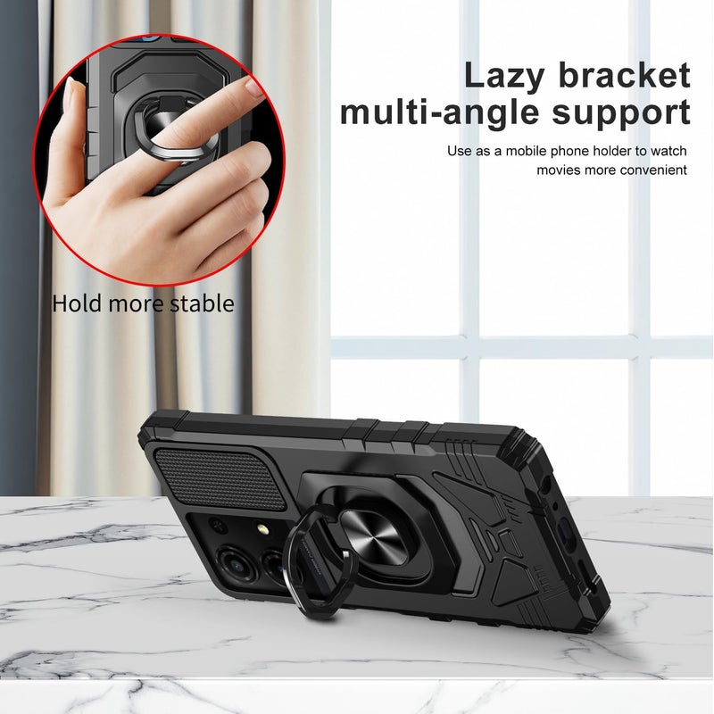 Mocotto for TCL K32/K33 5G 2025 Phone Case with Tempered Glass Screen Protector,Military Grade Shockproof Protective Cover,with Ring Kickstand (Black) - Image 4